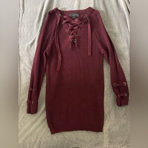 Burgundy cross cross top sweater dress